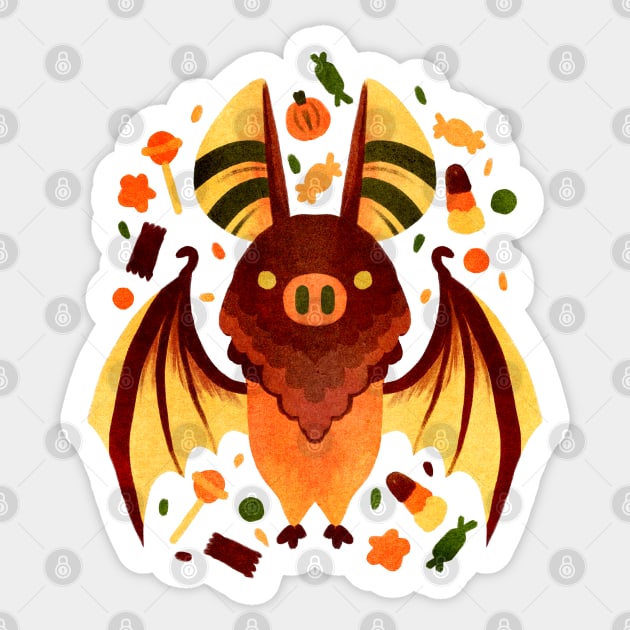 Watercolor Bat with Halloween Candy Sticker by narwhalwall